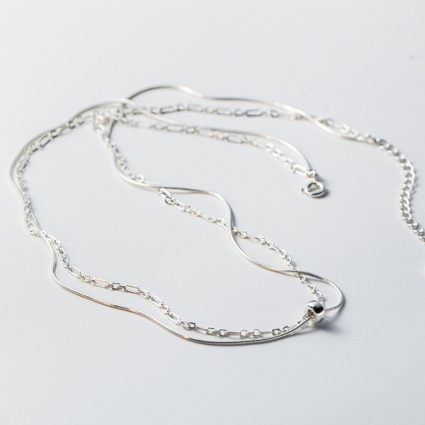 A39254 s925 sterling silver double layered tube design elegant necklace