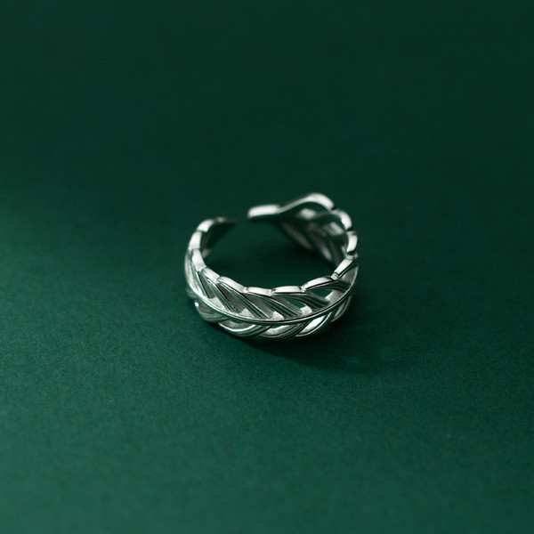 A34377 s925 sterling silver trendy hollowed feather sweet chic ring