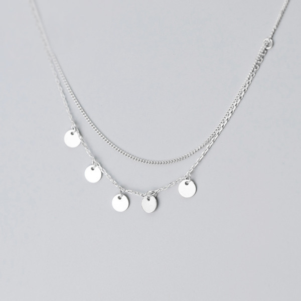 A40209 s925 silver fashion trendy simple plate circle necklace