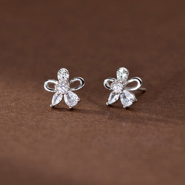 A39990 s925 sterling silver elegant rhinestone flower stud cute dainty earrings