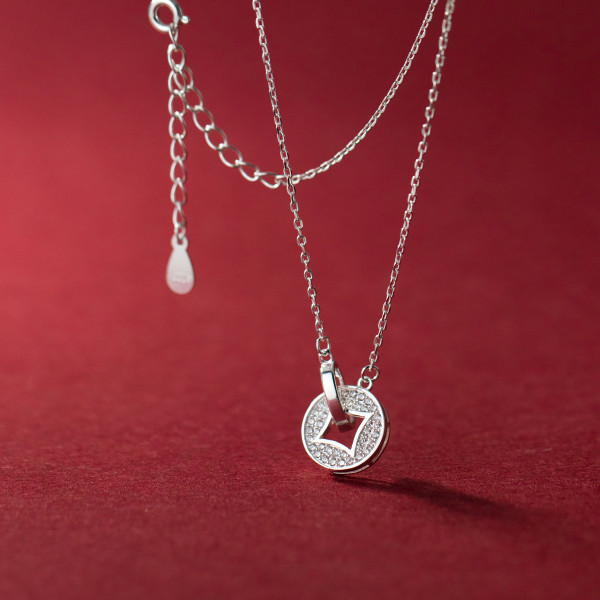 A38217 s925 sterling silver rhinestone copper hollowed design elegant necklace