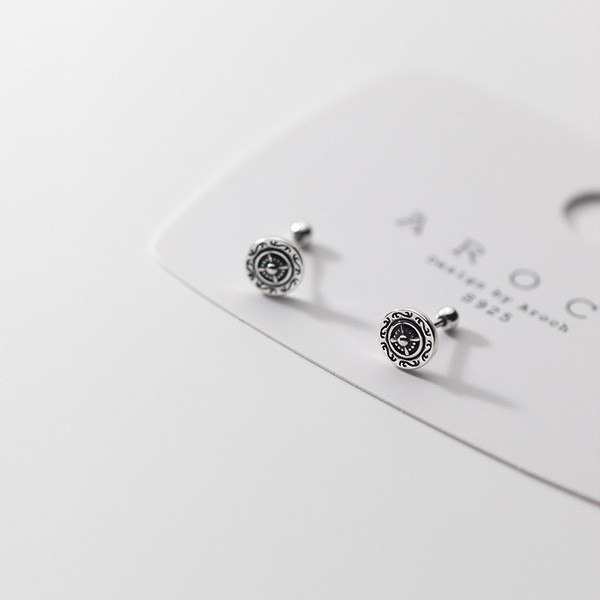 A33804 s925 sterling silver chic vintage unique thai silver circle earrings