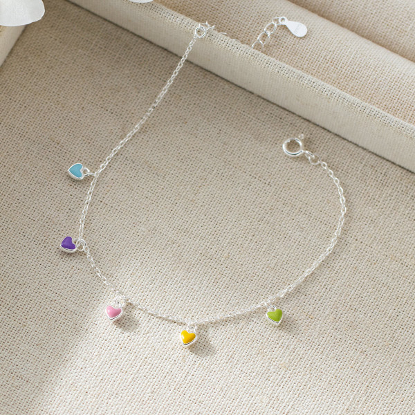 A45750 s925 silver trendy sweet colorful heart charm bracelet