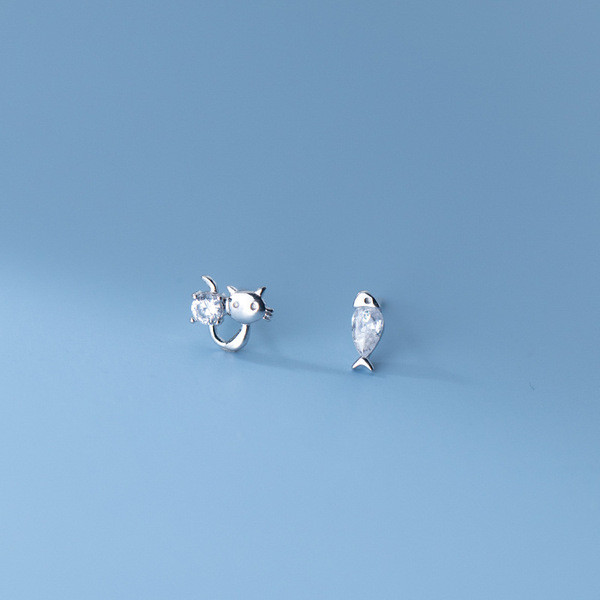 A33877 s925 sterling silver chic simple rhinestone asymmetric cute earrings