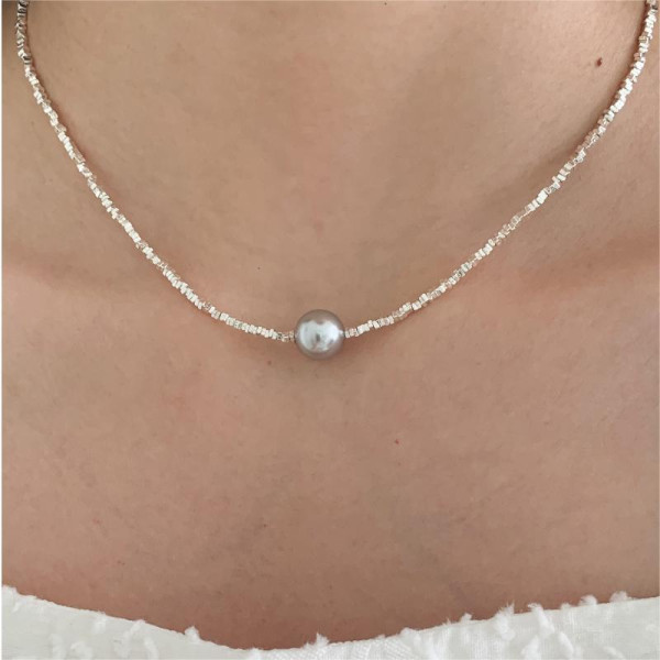 A39931 sterling silver pearl simple necklace
