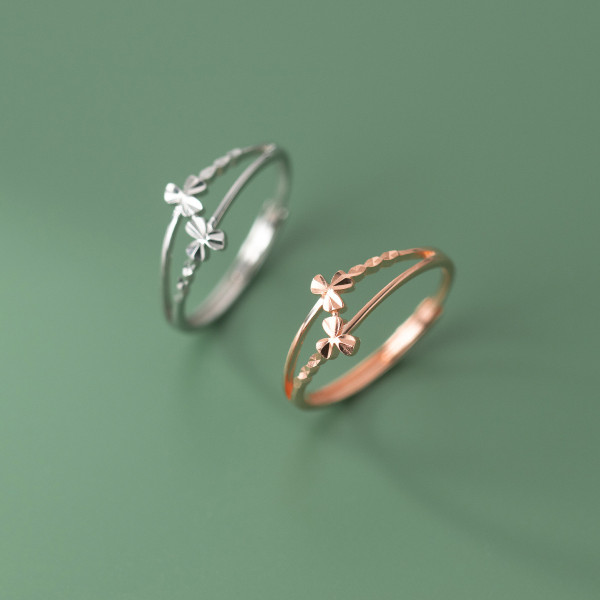 A45338 s925 silver double layered simple trendy flower ring