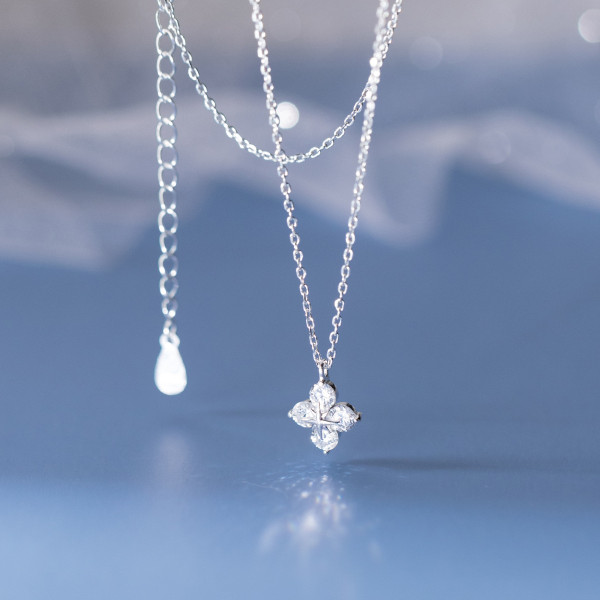 A43858 s925 sterling silver trendy sweet rhinestone cross necklace