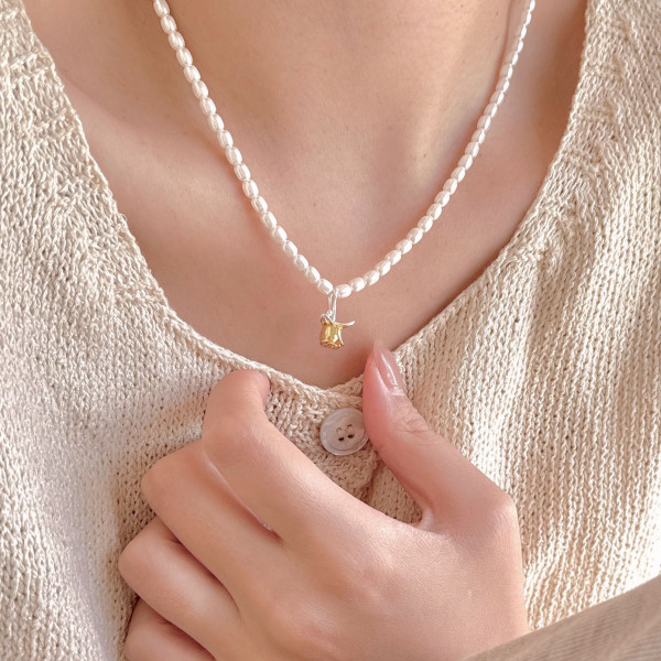 A41024 sterling silver rose crystal pearl necklace
