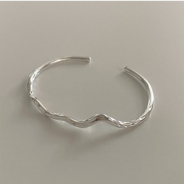 A40365 sterling silver simple adjustable bangle bracelet