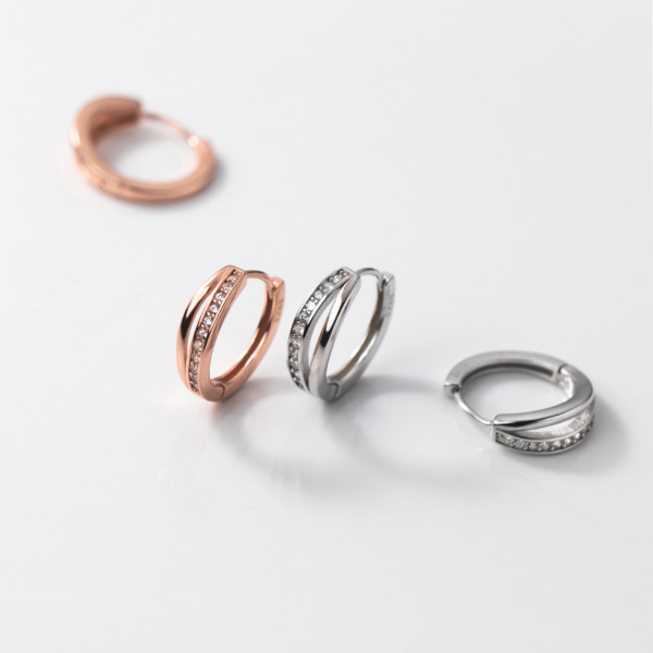 A36798 925 sterling silver doublelayer rhinestone circle simple chic earrings
