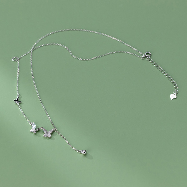 A42149 s925 sterling silver rhinestone butterfly sweet necklace