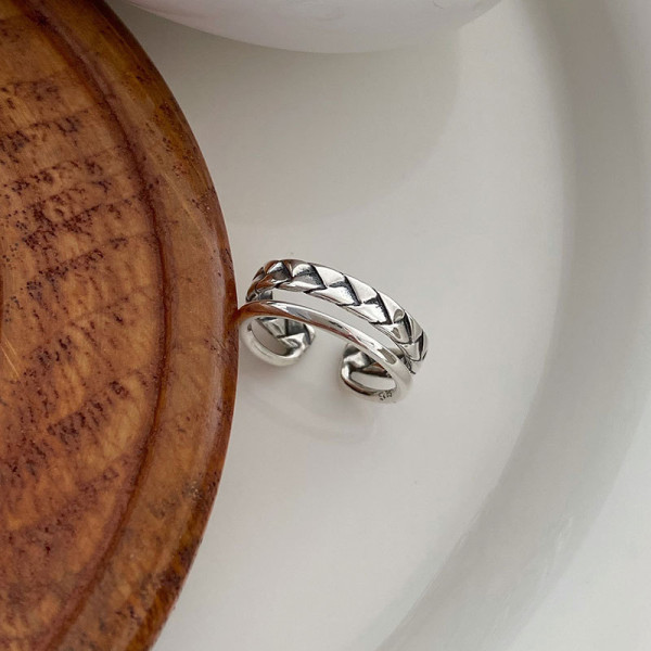 A41507 s925 silver thai braided doublelayer twist vintage trendy ring