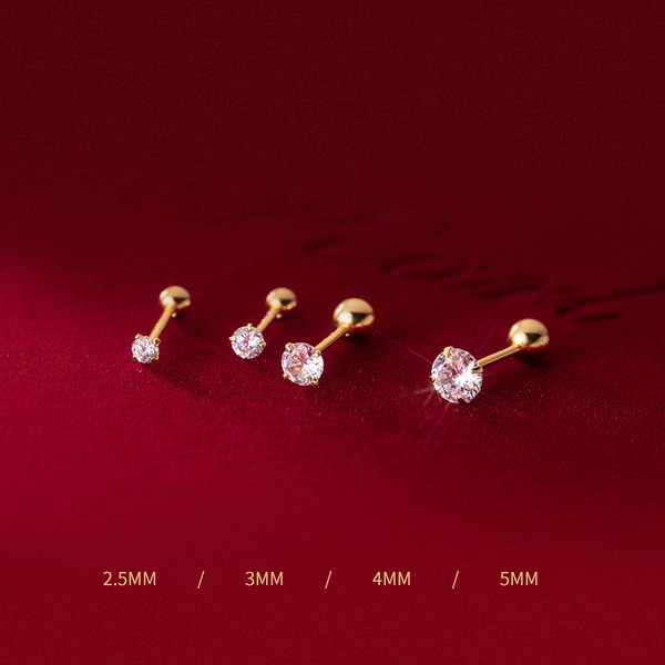 A33809 s925 sterling silver goldplated simple piercing rhinestone cute earrings