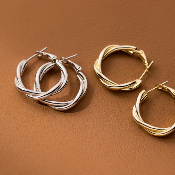 A37892 s925 sterling silver elegant braided bar design earrings