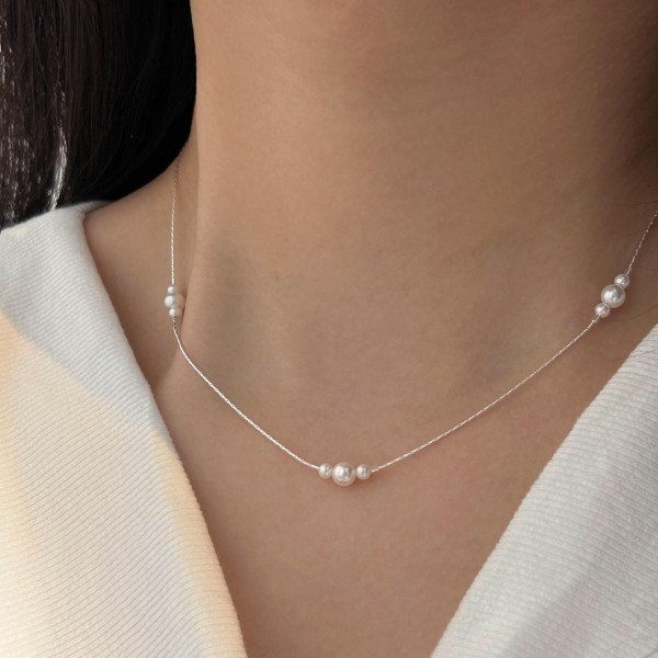 A42644 sterling silver pearl simple elegant necklace