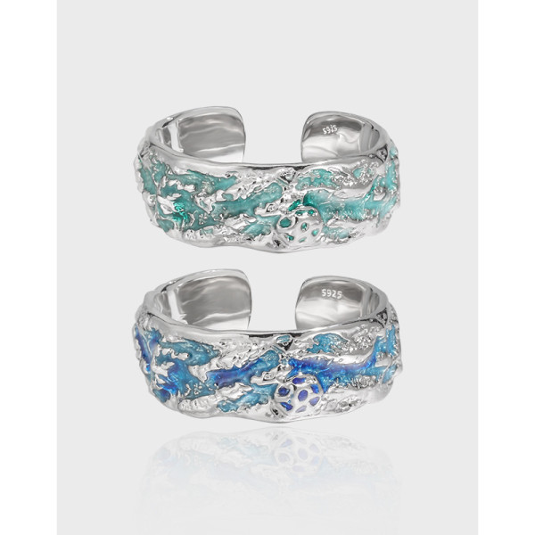 A39374 enamel s925 sterling silver adjustable ring