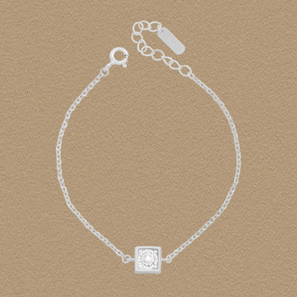 A45892 cubic zirconia square charm grade s925 sterling silver bracelet