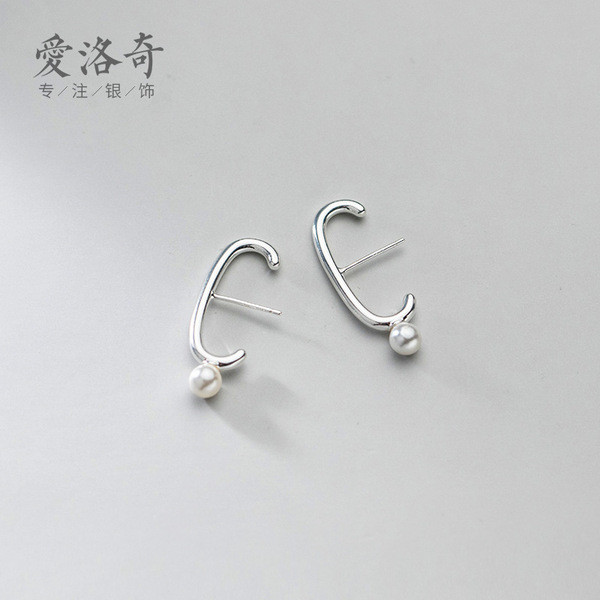 A31599 s925 sterling silver pearl fashion unique simple irregular earrings