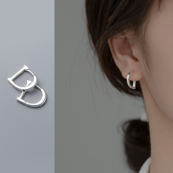 A39061 s925 sterling silver initial elegant simple trendy hoop earrings