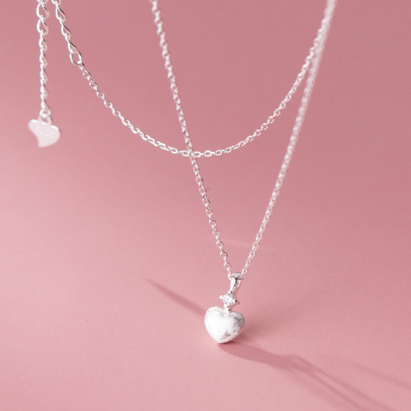 A38365 s925 sterling silver rhinestone heart design elegant necklace