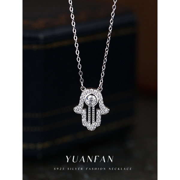 A42059 s925 silver cubic zirconia geometric pendant choker necklace