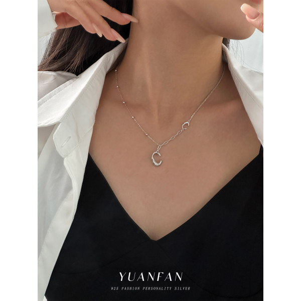 A43063 s925 sterling silver simple grade geometric pendant necklace