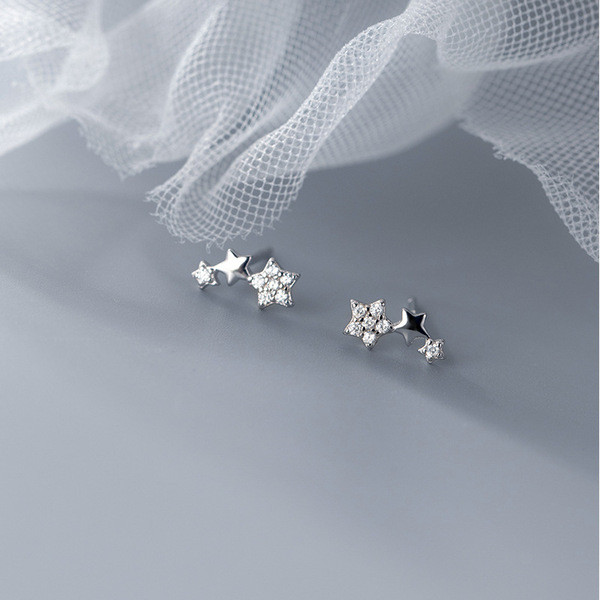 A33125 s925 sterling silver cute stars earrings