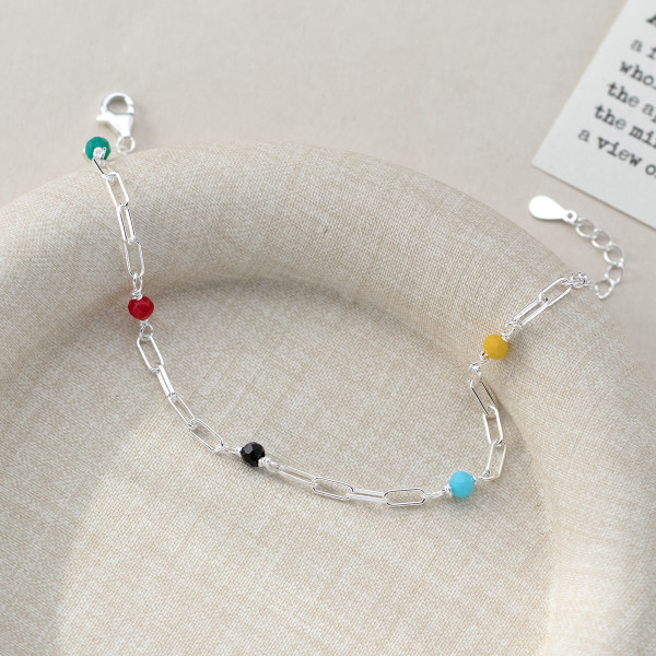 A46196 s925 silver sweet colorful oval circle charm bracelet