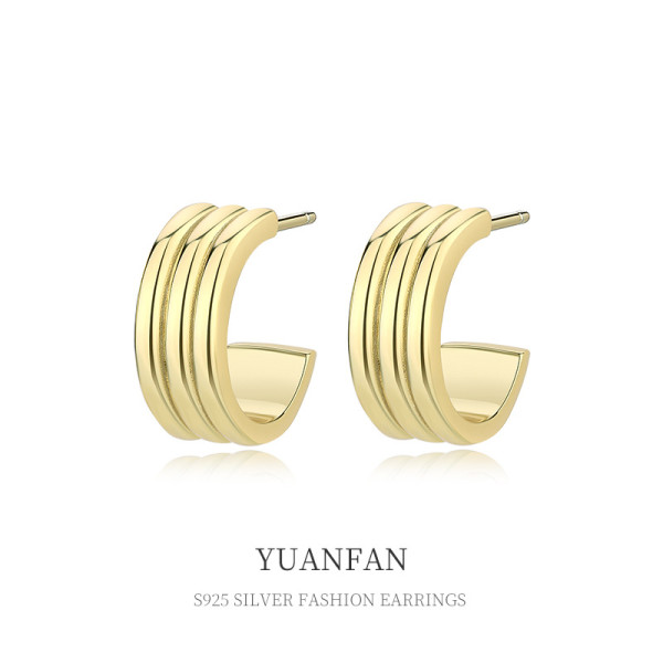 A35680 925 sterling silver vintage metal small design multilayer earrings
