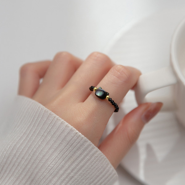 A40457 s925 silver trendy simple black crystal ring