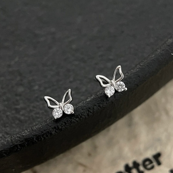 A42780 s925 sterling silver rhinestone butterfly stud design earrings