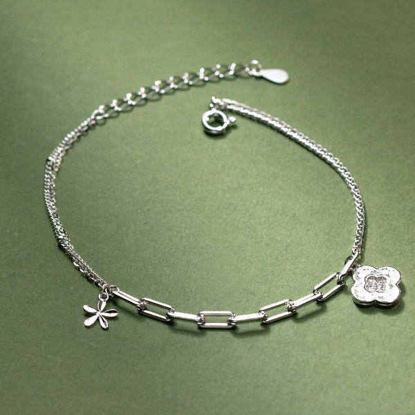 A45642 s925 silver trendy sweet rhinestone charm bracelet
