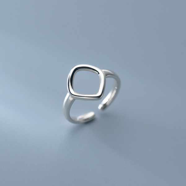 A36260 s925 sterling silver hollowed rhombic adjustable ring