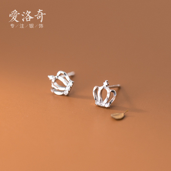 A32295 s925 sterling silver unique chic rhinestone hollowed crown earrings