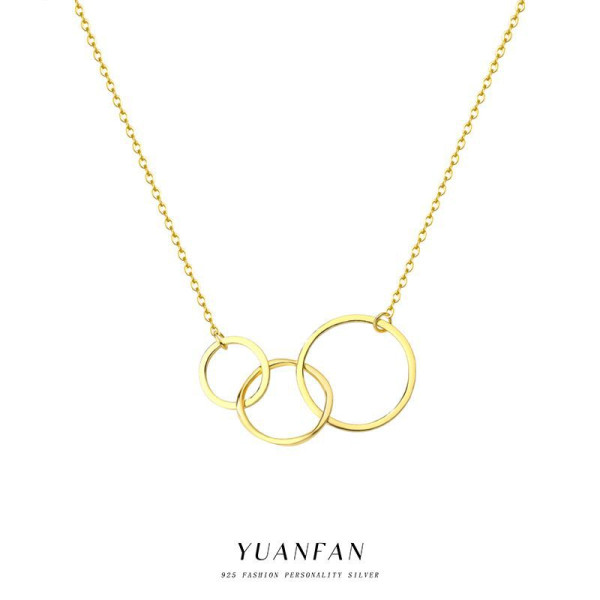 A43040 s925 sterling silver simple fashion circle geometric necklace