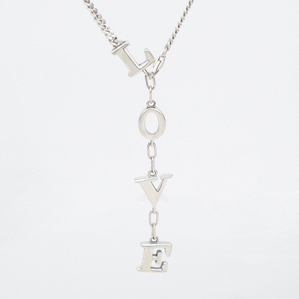 A32975 s925 sterling silver vintage pendantlove initial simple necklace