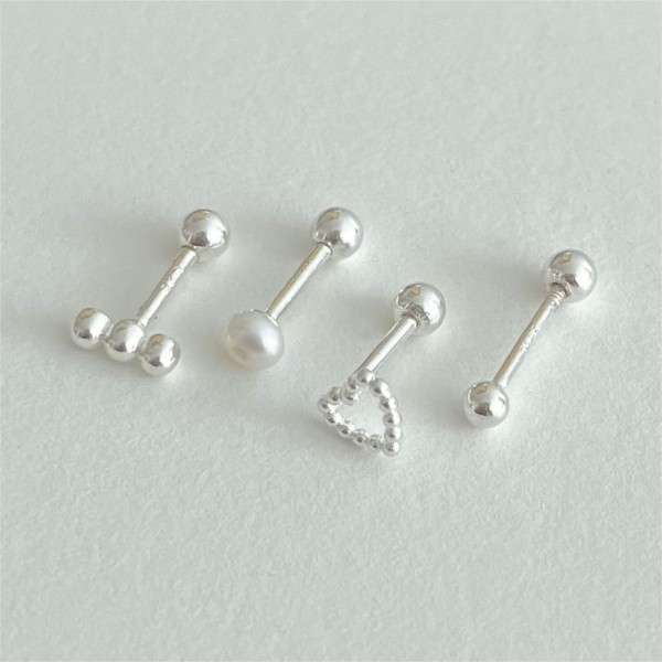 A39998 sterling silver heart bead pearl stackable stud simple elegant earrings