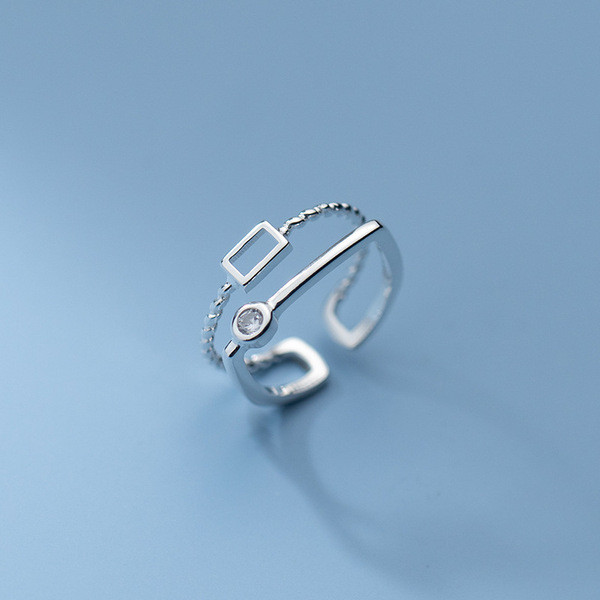 A34401 s925 sterling silver doublelayer hollowed square simulateddiamondring