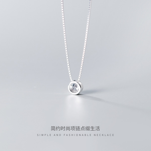 A40387 s925 silver simple circle elegant rhinestone necklace