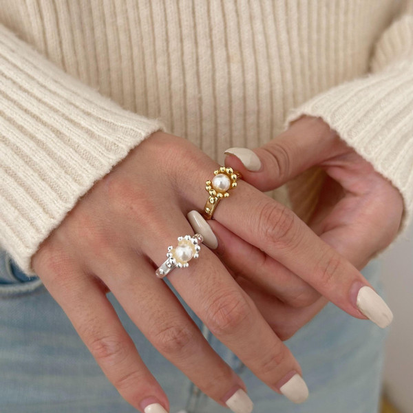 A42651 sterling silver pearl simple fashion adjustable ring