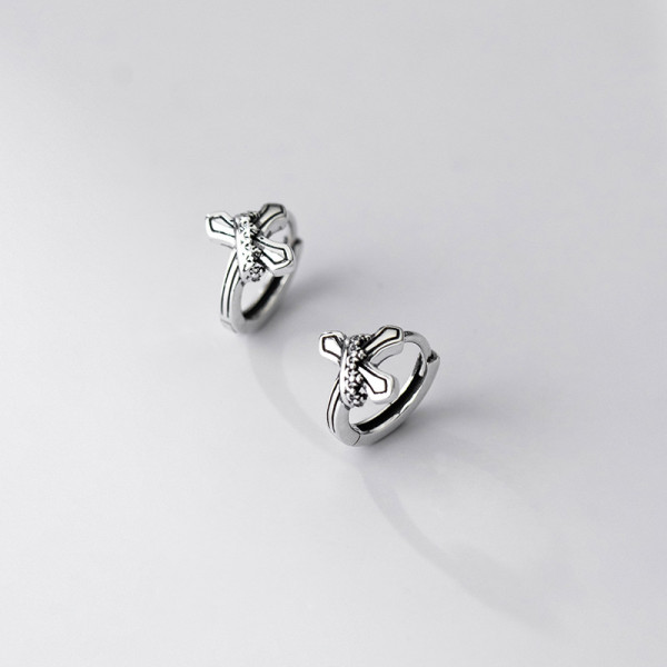 A35980 s925 sterling silver chic simple silver vintage crossM earrings