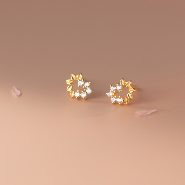 A36621 925 sterling silver rhinestone leaf earrings