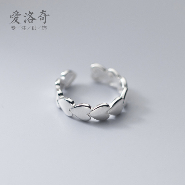 A32119 s925 sterling silver chic sweet adjustable heart ring