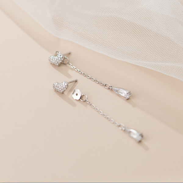 A34842 s925 sterling silver simple sparkling heart teardrop sweet chic earrings