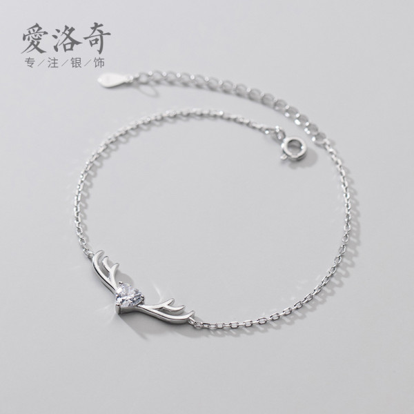 A36091 s925 sterling silver christmas sweet deer charm bracelet