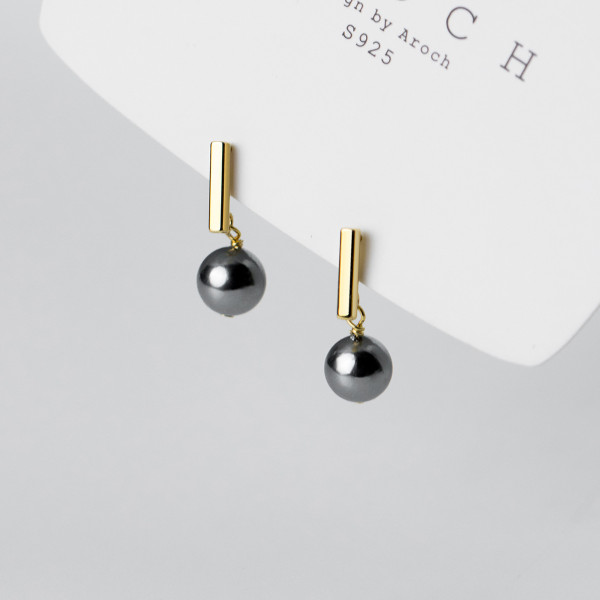 A35536 s925 sterling silver chic black pearl earrings