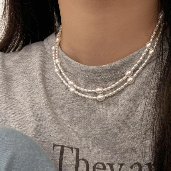 A42731 sterling silver pearl simple elegant necklace