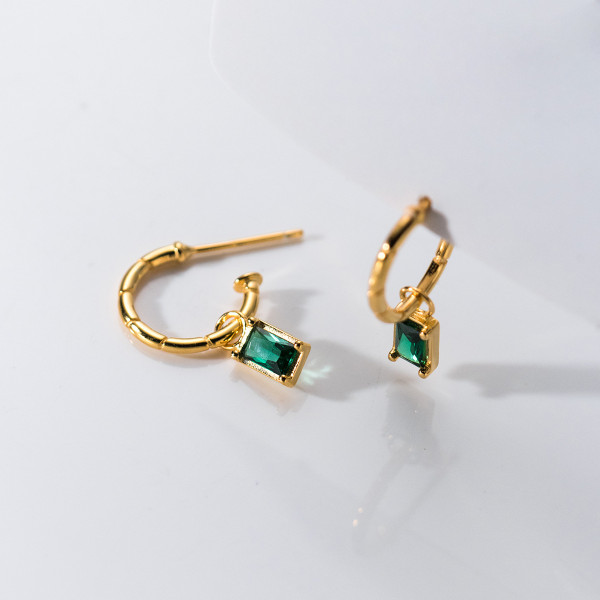 A38152 s925 sterling silver stud design green rhinestone pendant earrings