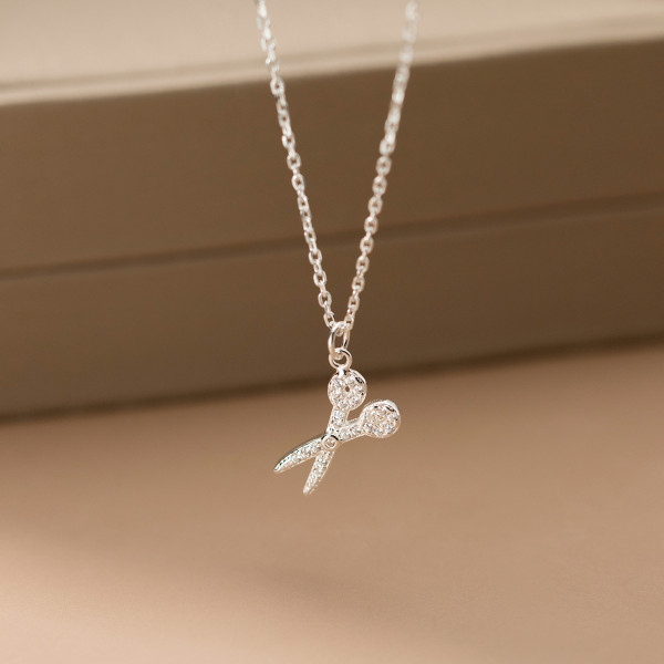 A41508 s925 sterling silver unique rhinestone scissor cute elegant sparkling design necklace