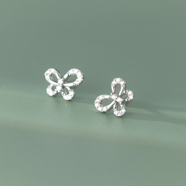 A37293 s925 sterling silver hollowed rhinestone butterfly stud design earrings